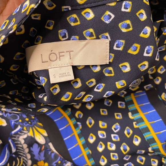 Loft Floral Mixed Print Popover Long Sleeve Blue Yellow - Picture 7 of 8